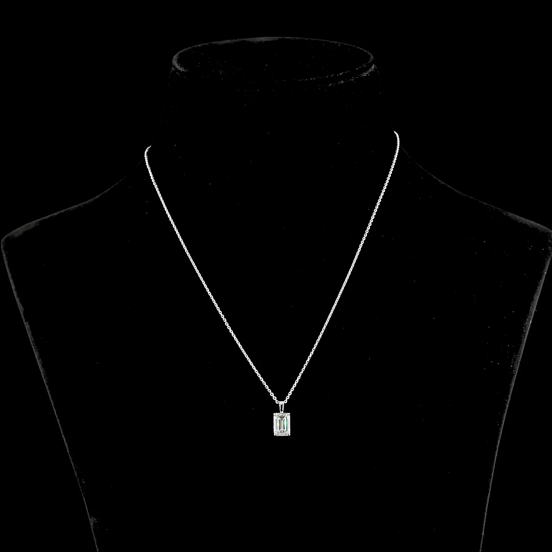 1.65 Cts 14k White Gold Emerald Shape Solitaire Pendant - Video