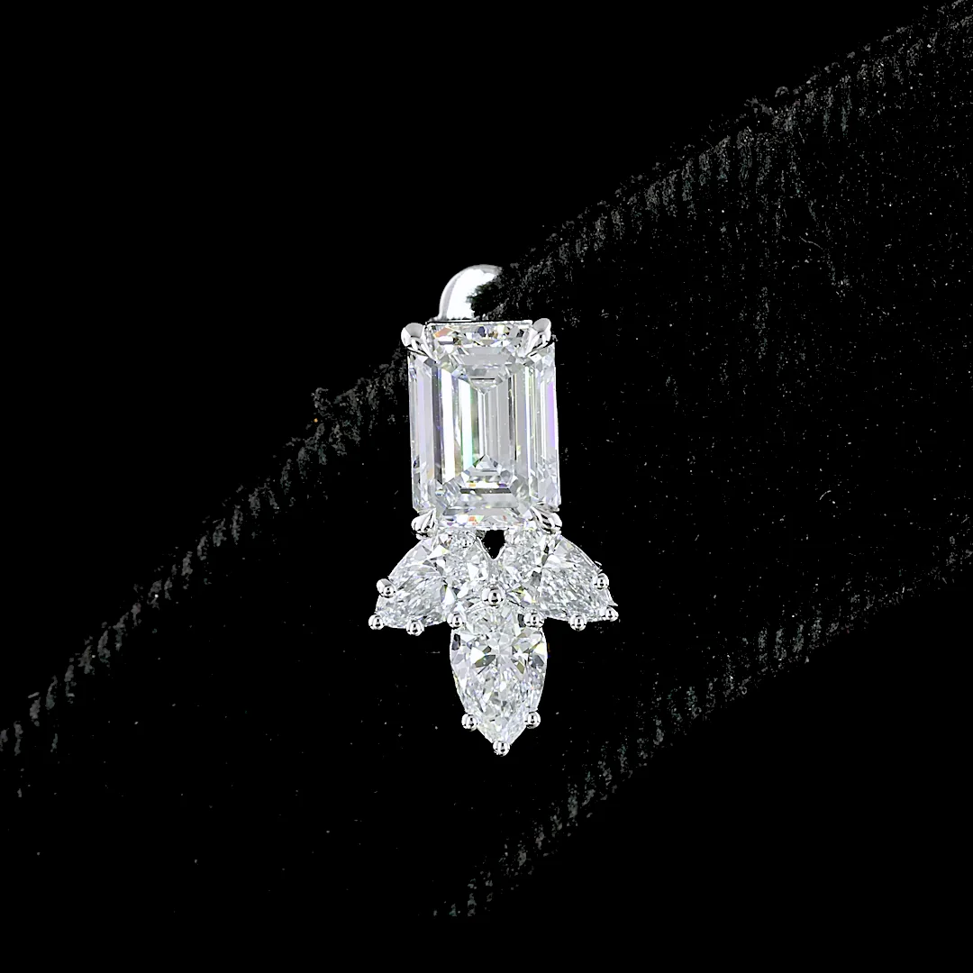 2.96 Cts 14k White Gold Emerald Shape Hanging Earring - Image 4