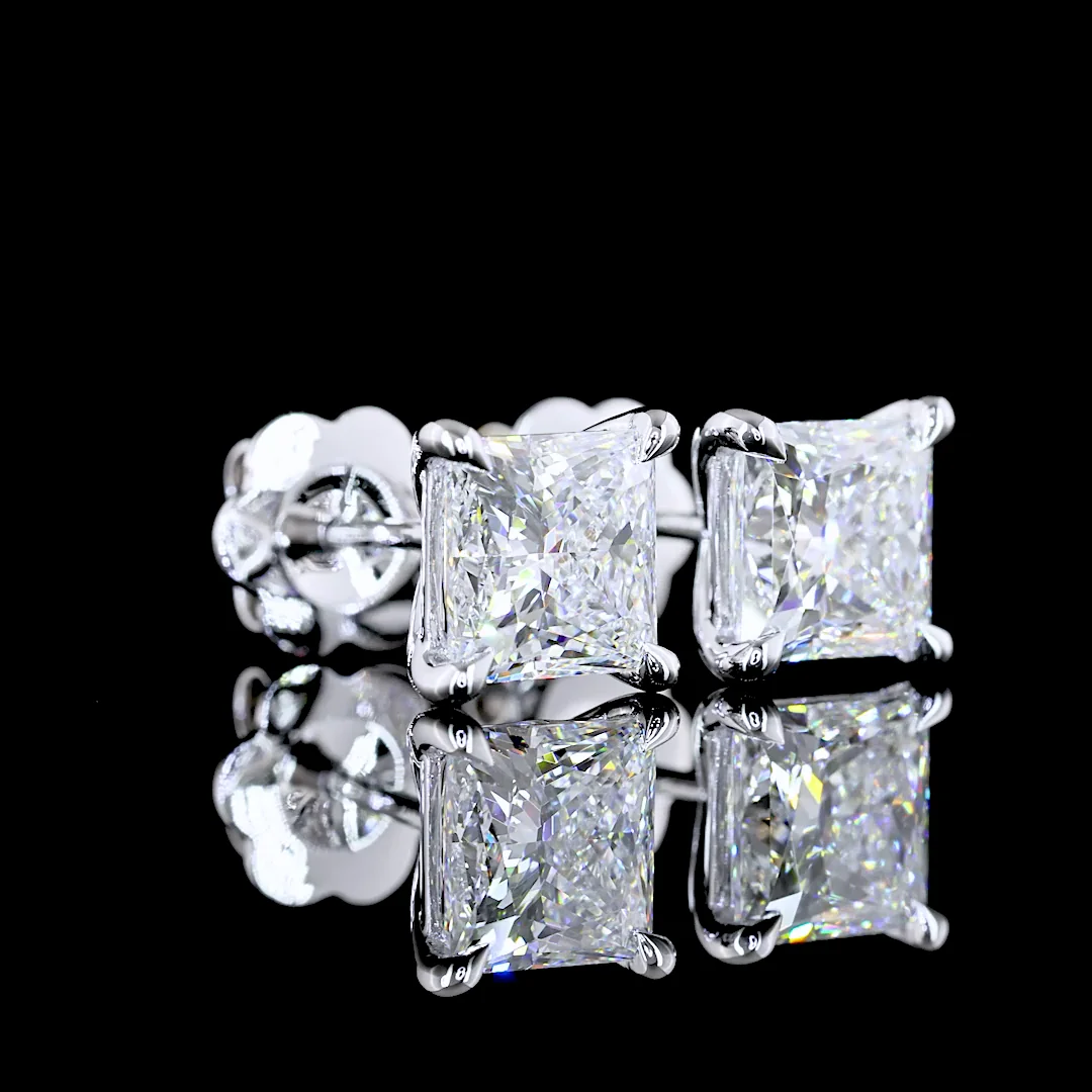 0 Cts 14k White Gold Princess Shape Studs Earring - Video