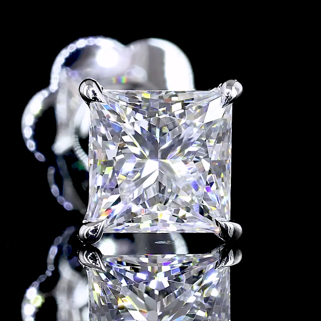 1.58 Cts 14k White Gold Princess Shape Studs Earring - Image 3