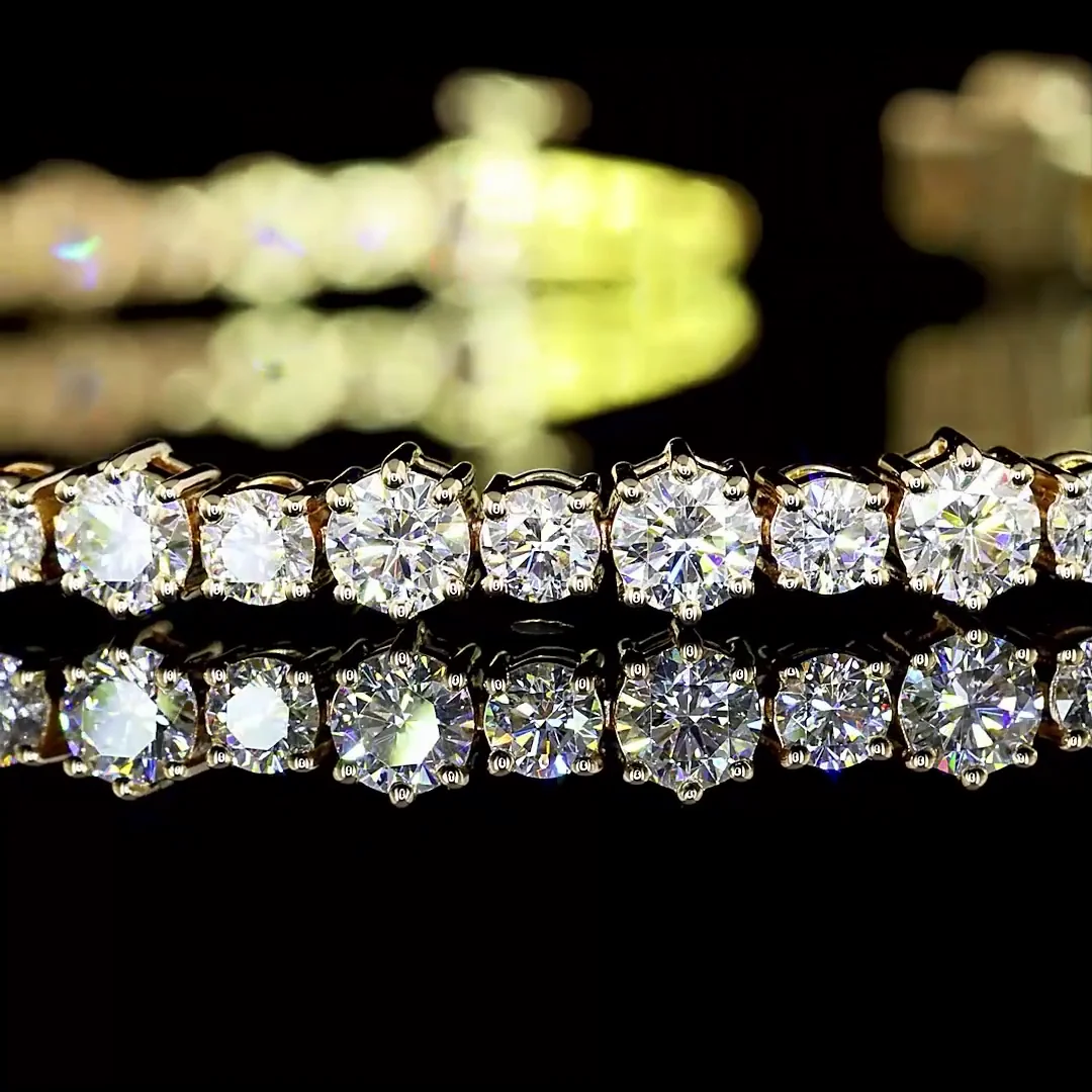 4.8 Cts 14k Yellow Gold Round Shape Station Line Tennis Bracelet - Image 2