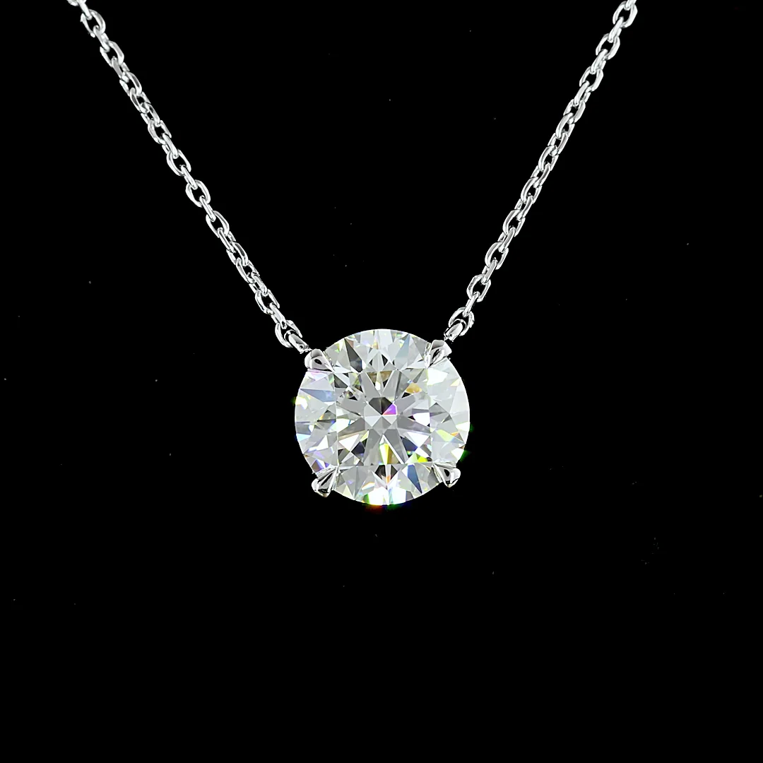 2.02 Cts 14k White Gold Round Shape Solitaire Pendant - Image 3