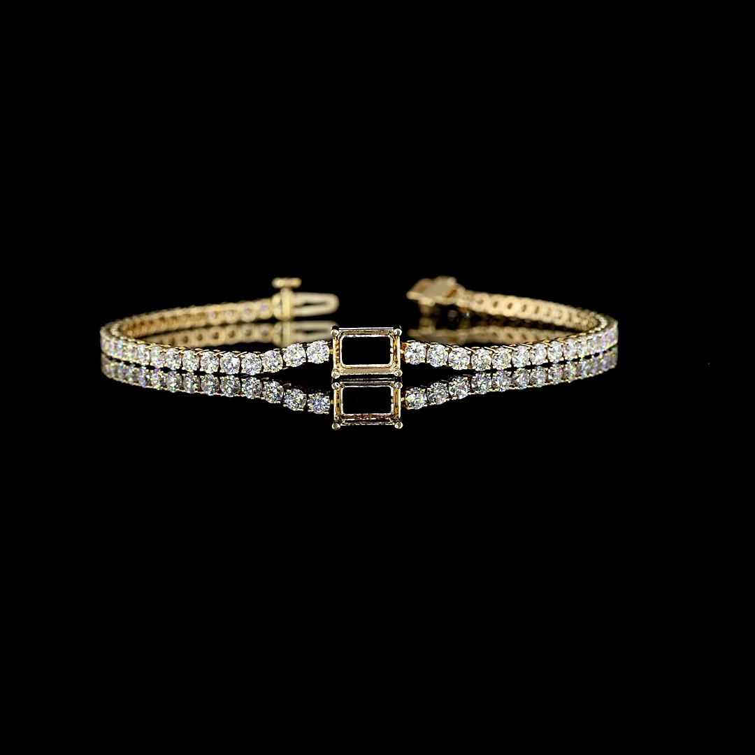 4.83 Cts 14k Yellow Gold Emerald Shape Station Line Tennis Bracelet - Video