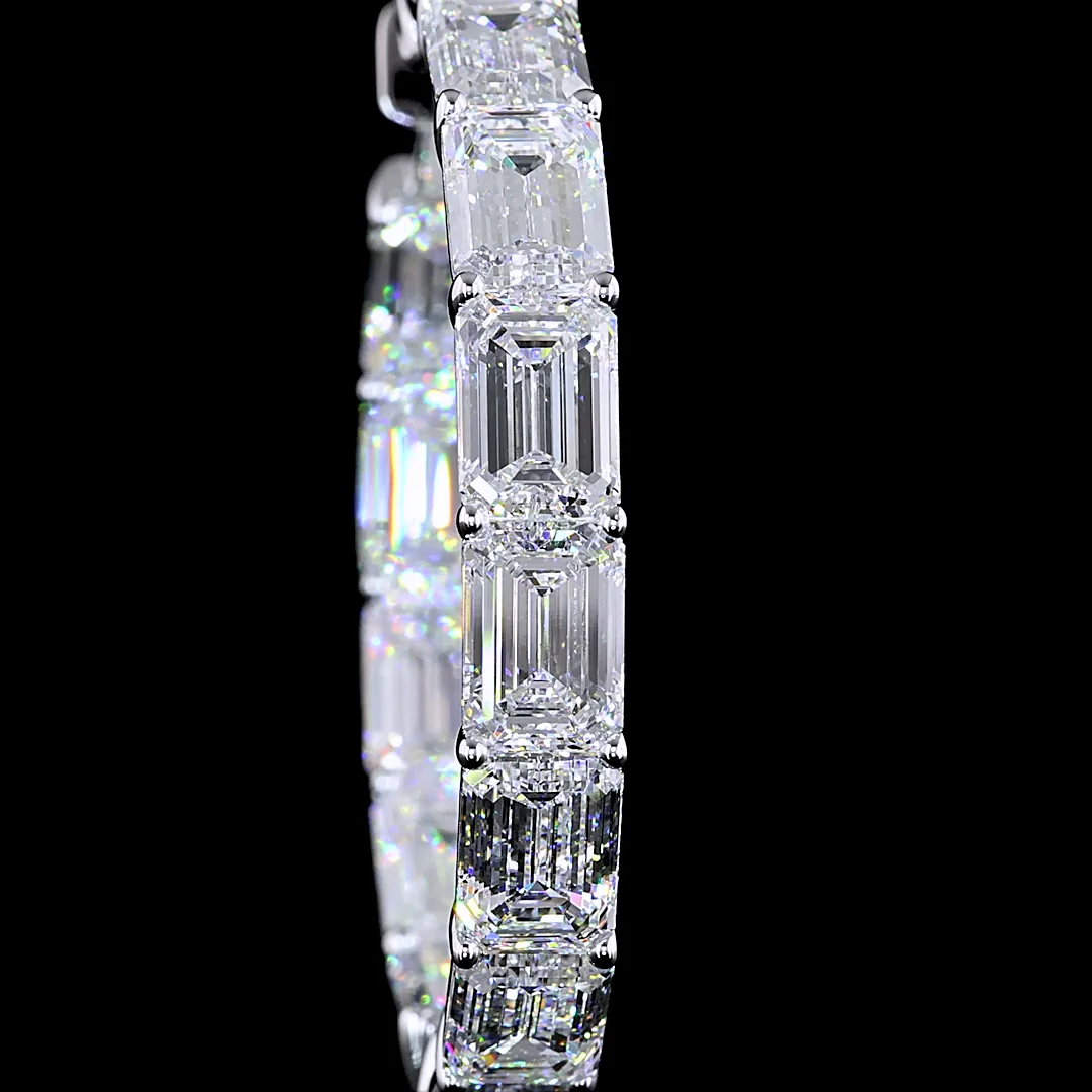 26.54 Cts 14k White Gold Emerald Shape Hoops Earring - Image 3