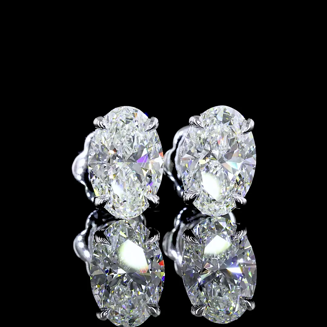 2.55 Cts 14k White Gold Oval Shape Studs Earring - Image 3