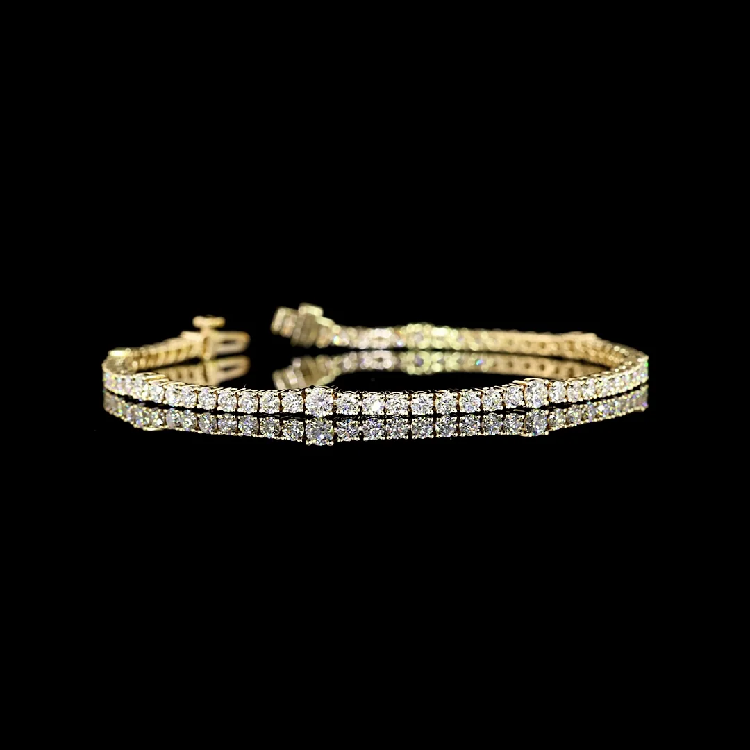 3.75 Cts 14k Yellow Gold Round Shape Station Line Tennis Bracelet - Video