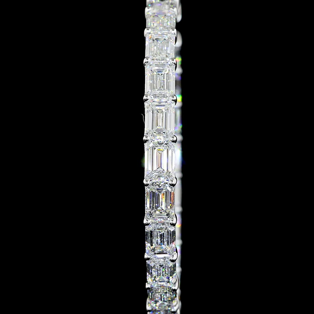 12.79 Cts 14k White Gold Emerald Shape Hoops Earring - Image 2