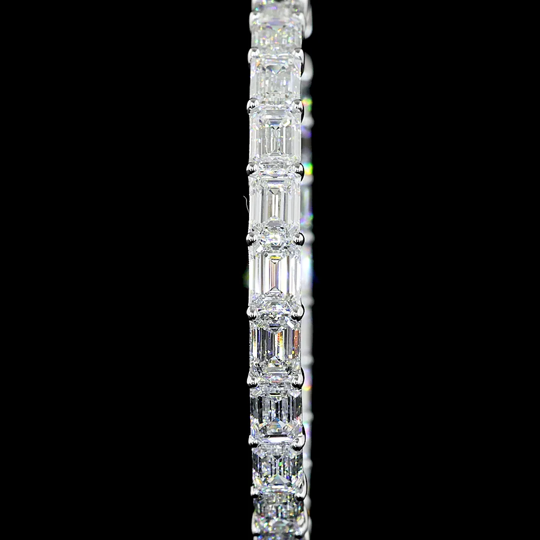 12.79 Cts 14k White Gold Emerald Shape Hoops Earring - Image 2