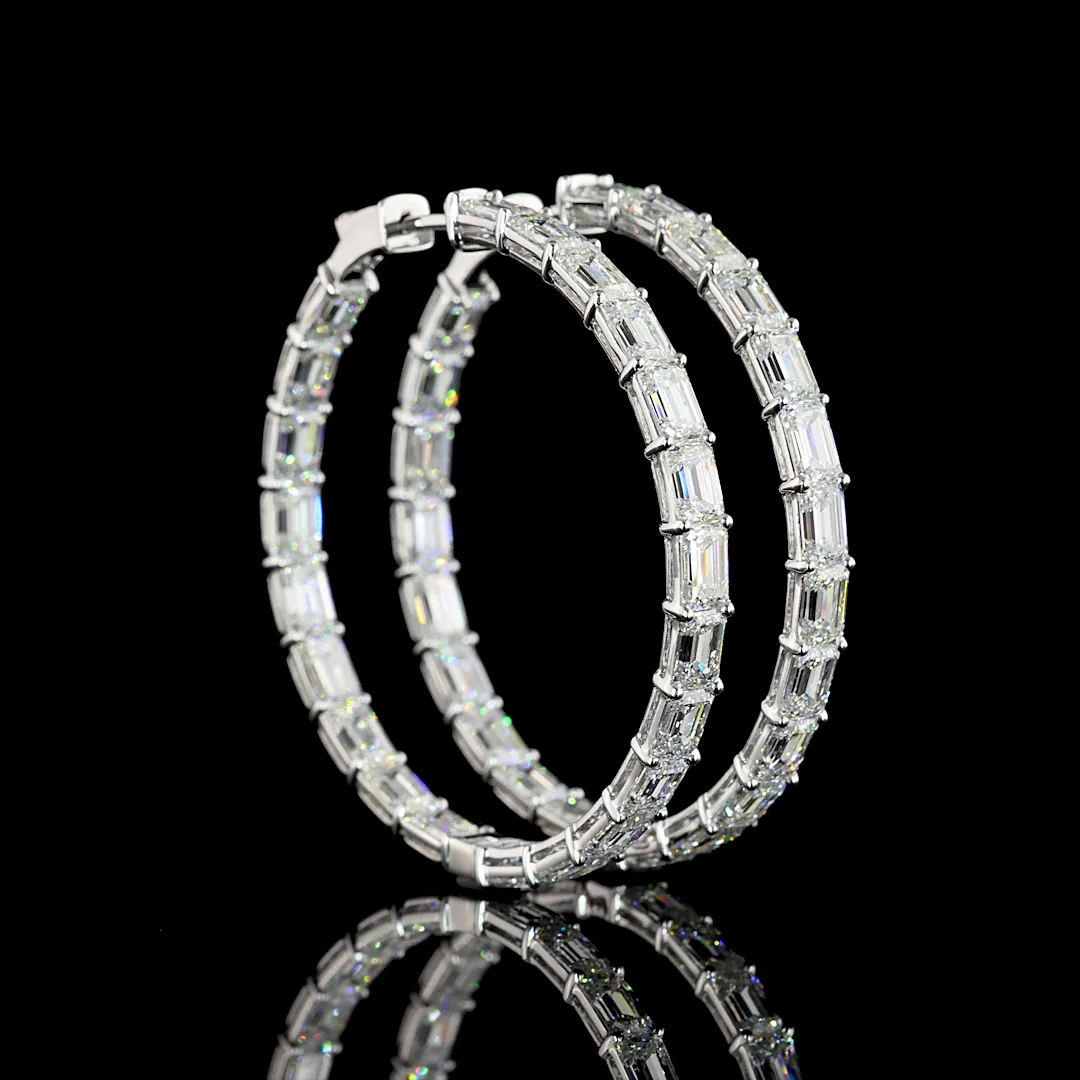 12.79 Cts 14k White Gold Emerald Shape Hoops Earring - Video