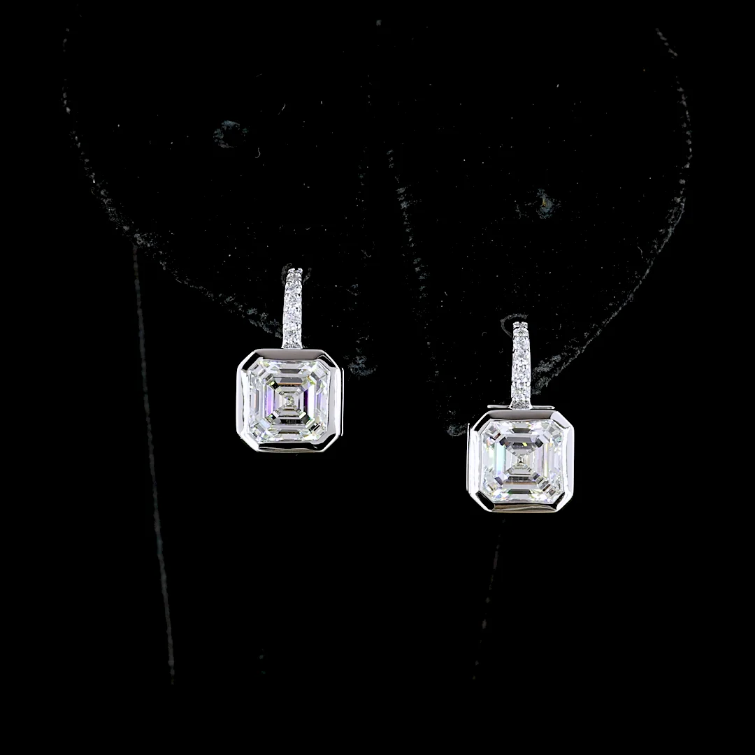 3.18 Cts 14k White Gold Asscher Shape Hanging Earring - Image 3