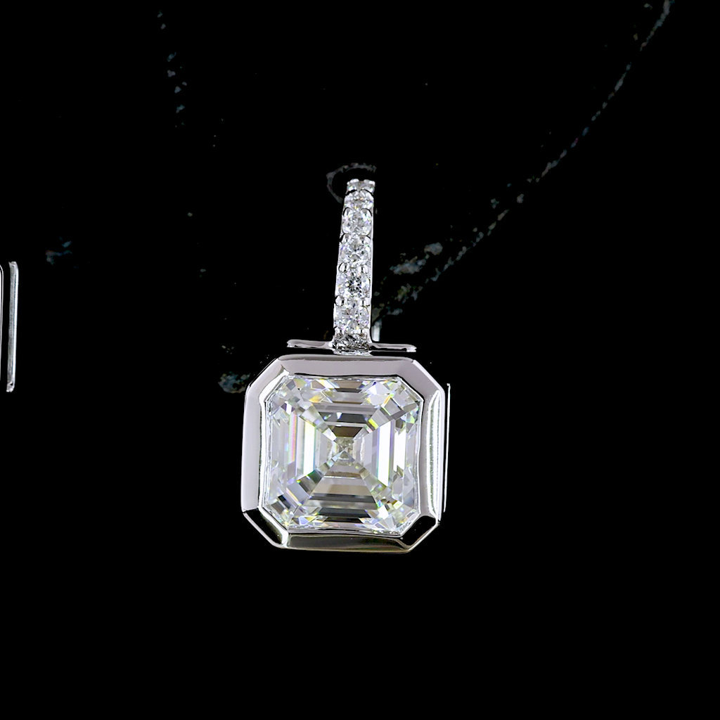 3.18 Cts 14k White Gold Asscher Shape Hanging Earring - Image 4