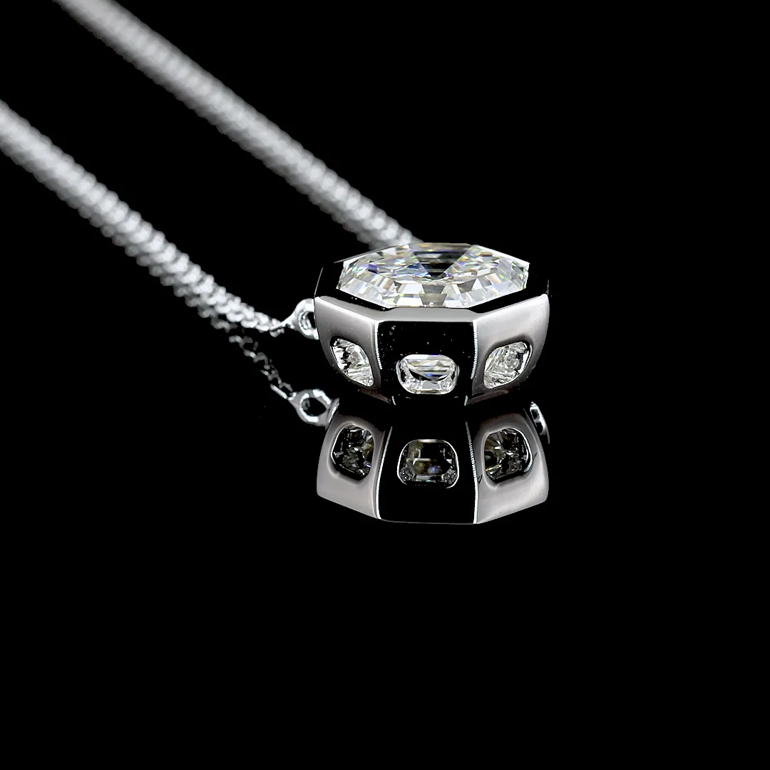 2.59 Cts 14k White Gold Octagon Shape Solitaire Pendant - Image 2