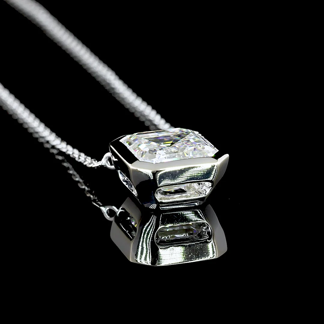 3.06 Cts 14k White Gold Asscher Shape Solitaire Pendant - Image 2