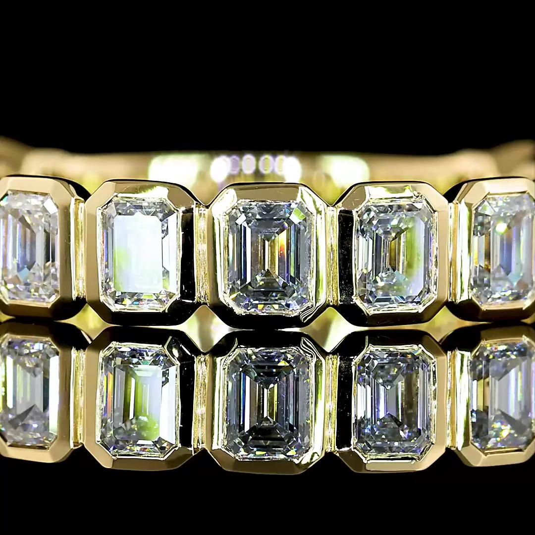 1.5 Cts 14k Yellow Gold Emerald Shape 3/4 Band Eternity Band - Image 3