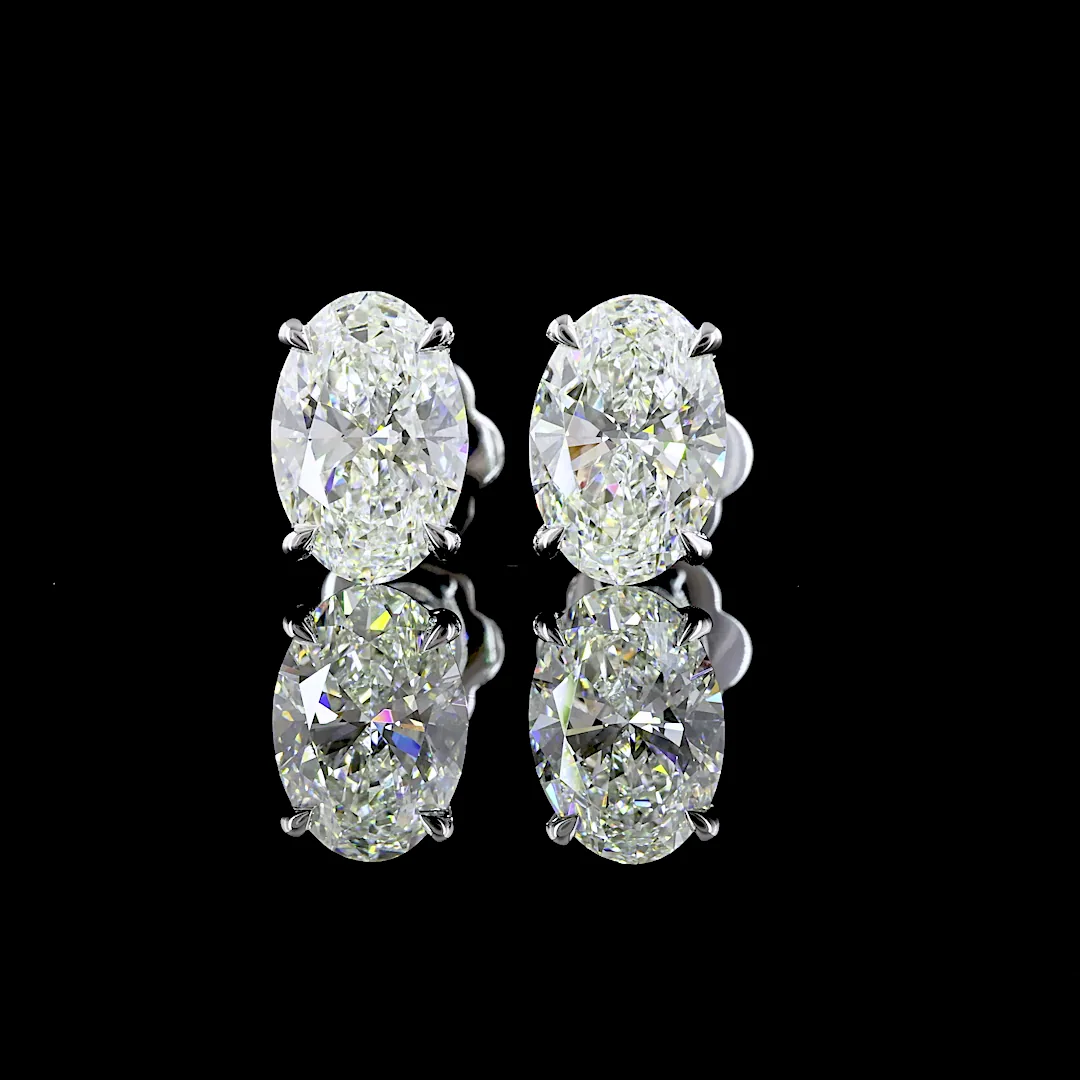 3.07 Cts 14k White Gold Oval Shape Studs Earring - Image 3