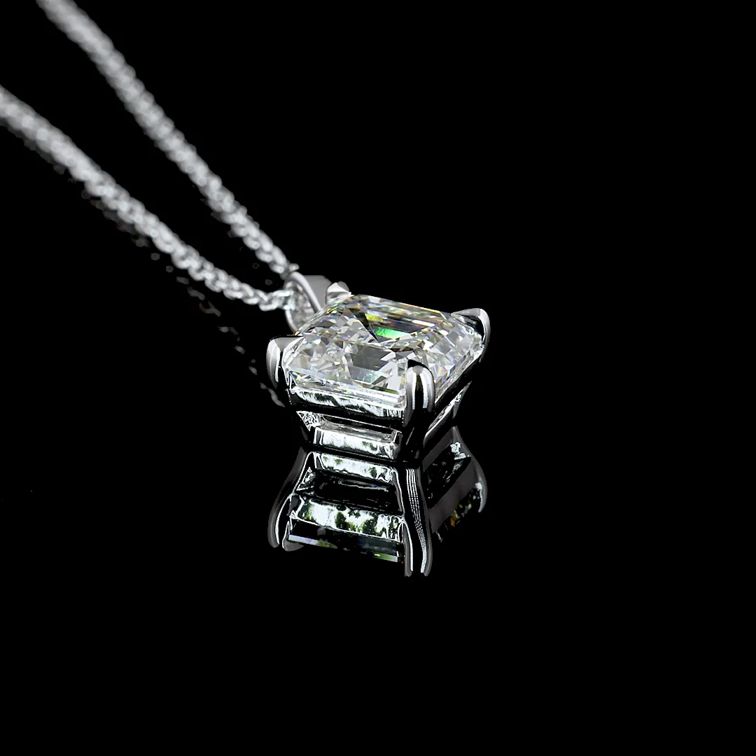 2 Cts 14k White Gold Asscher Shape Solitaire Pendant - Image 2