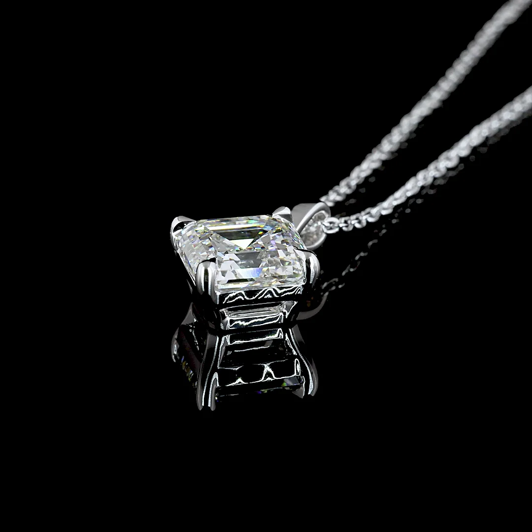 2 Cts 14k White Gold Asscher Shape Solitaire Pendant - Image 4