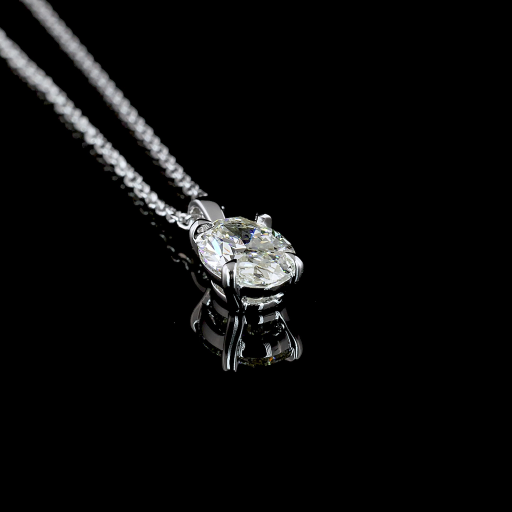 1 Cts 14k White Gold Oval Shape Solitaire Pendant - Image 2