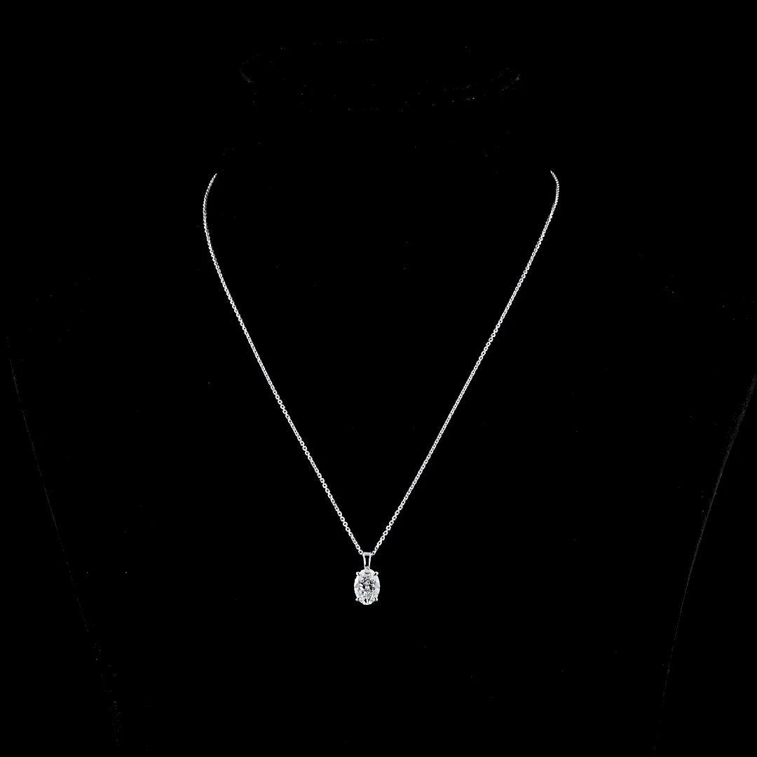 1.54 Cts 14k White Gold Oval Shape Solitaire Pendant - Video