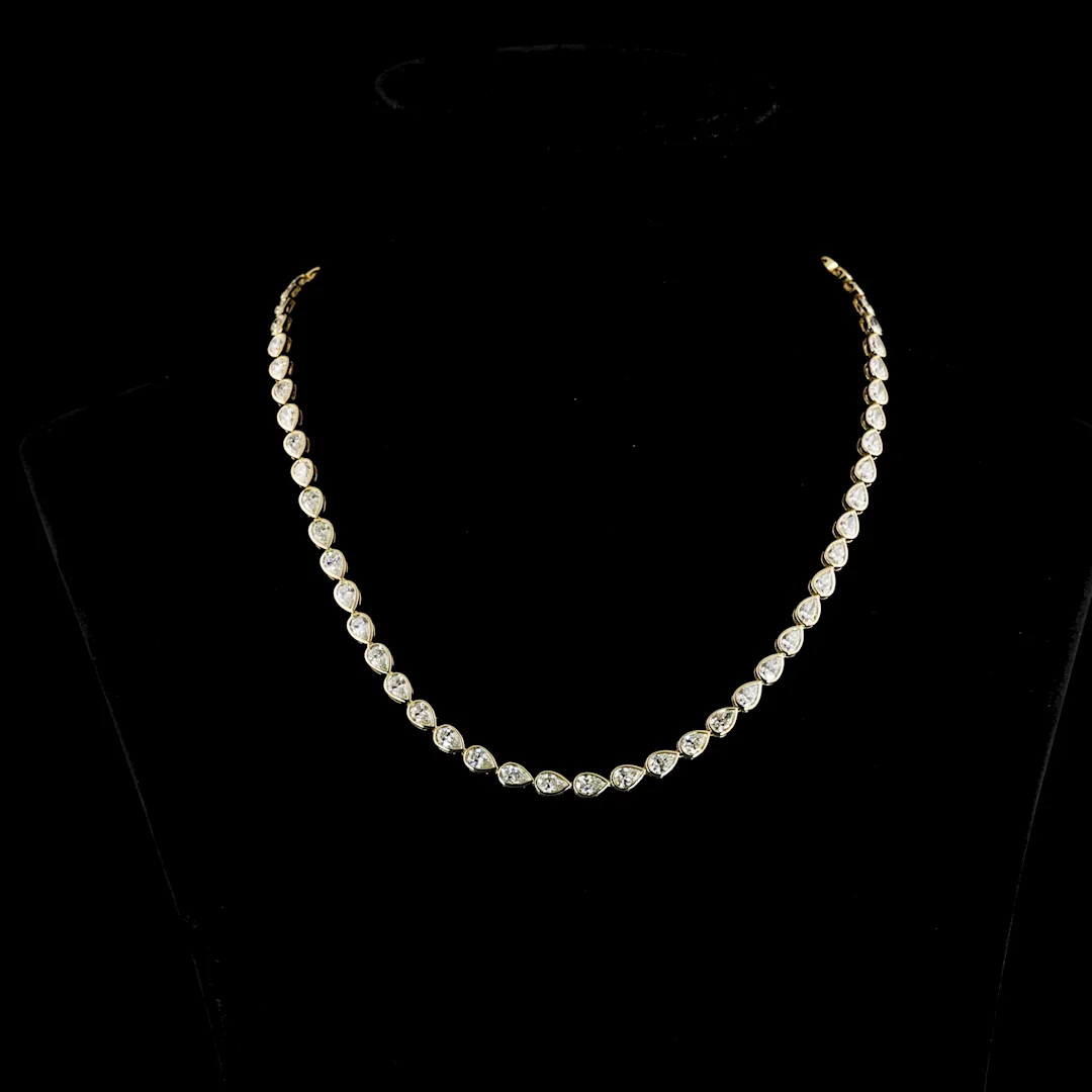 15.39 Cts 14k Yellow Gold Pear Shape Tennis Necklace - Video