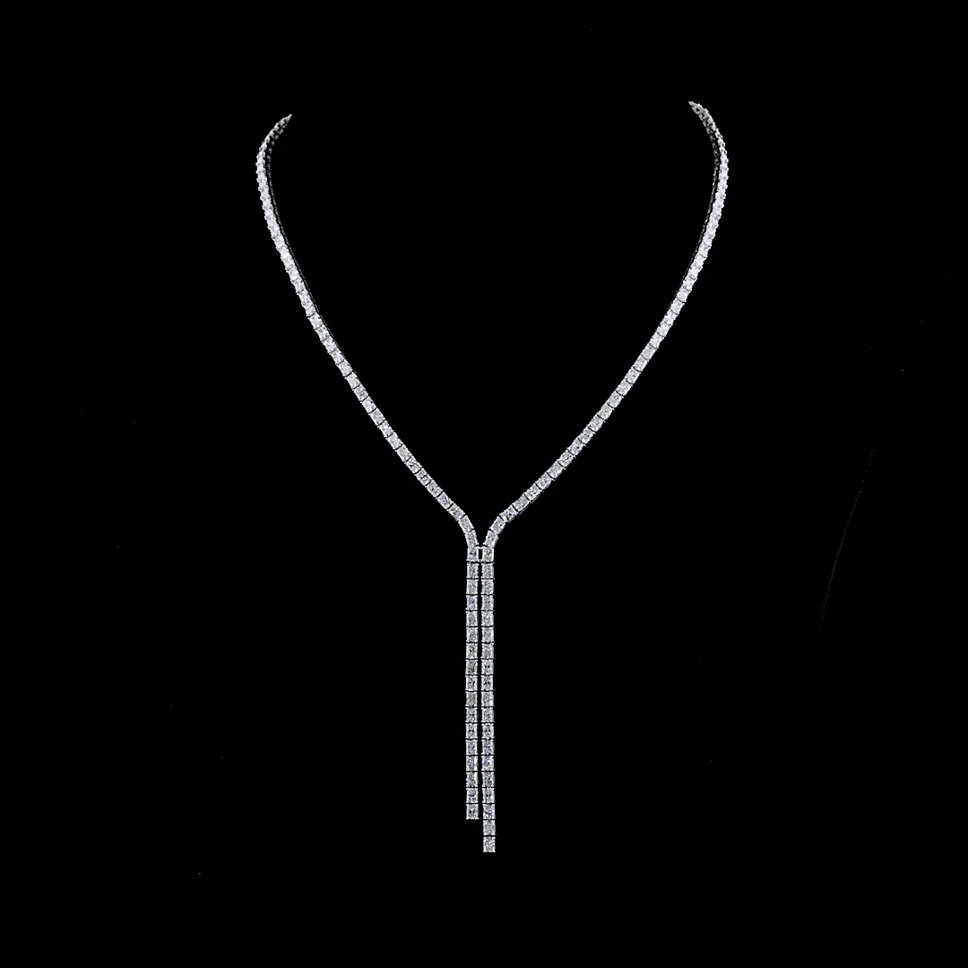 16.15 Cts 14k White Gold Radiant Shape Lariat Necklace - Video