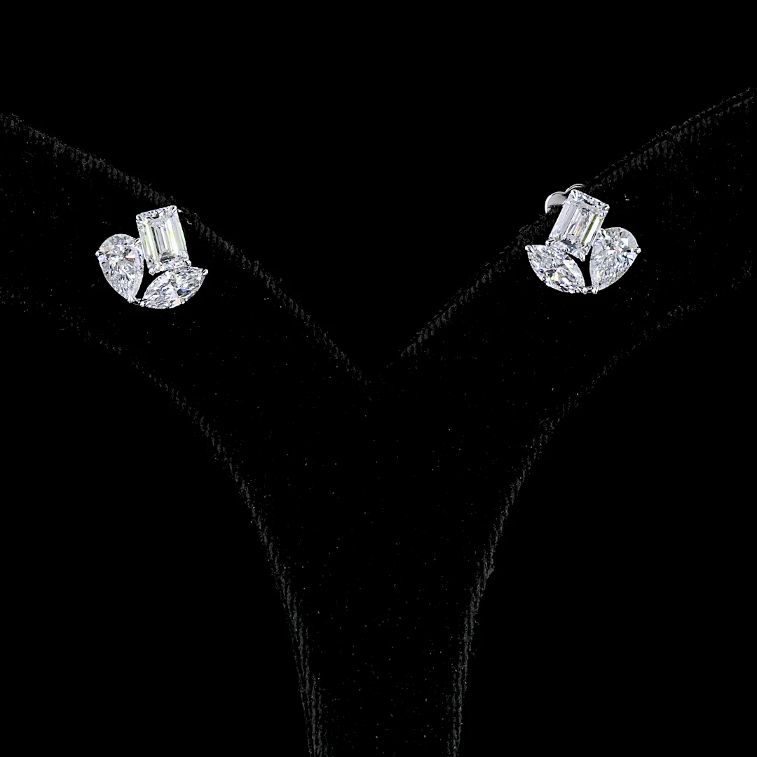3 Cts 14k White Gold Mix Shape Studs Earring - Image 3
