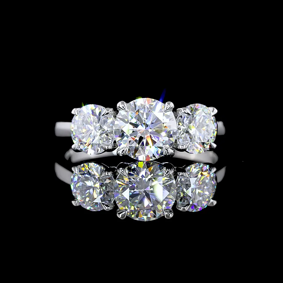2.15 Cts Platinum Round Shape 3 Stones Ring - Video