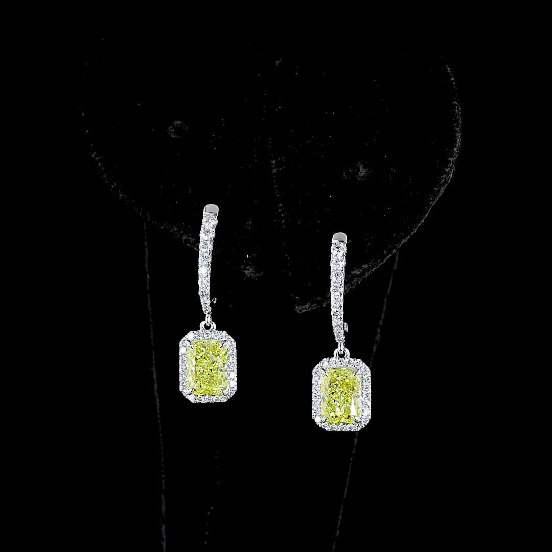 2.68 Cts 14k White Gold Radiant Shape Hanging Earring - Image 3