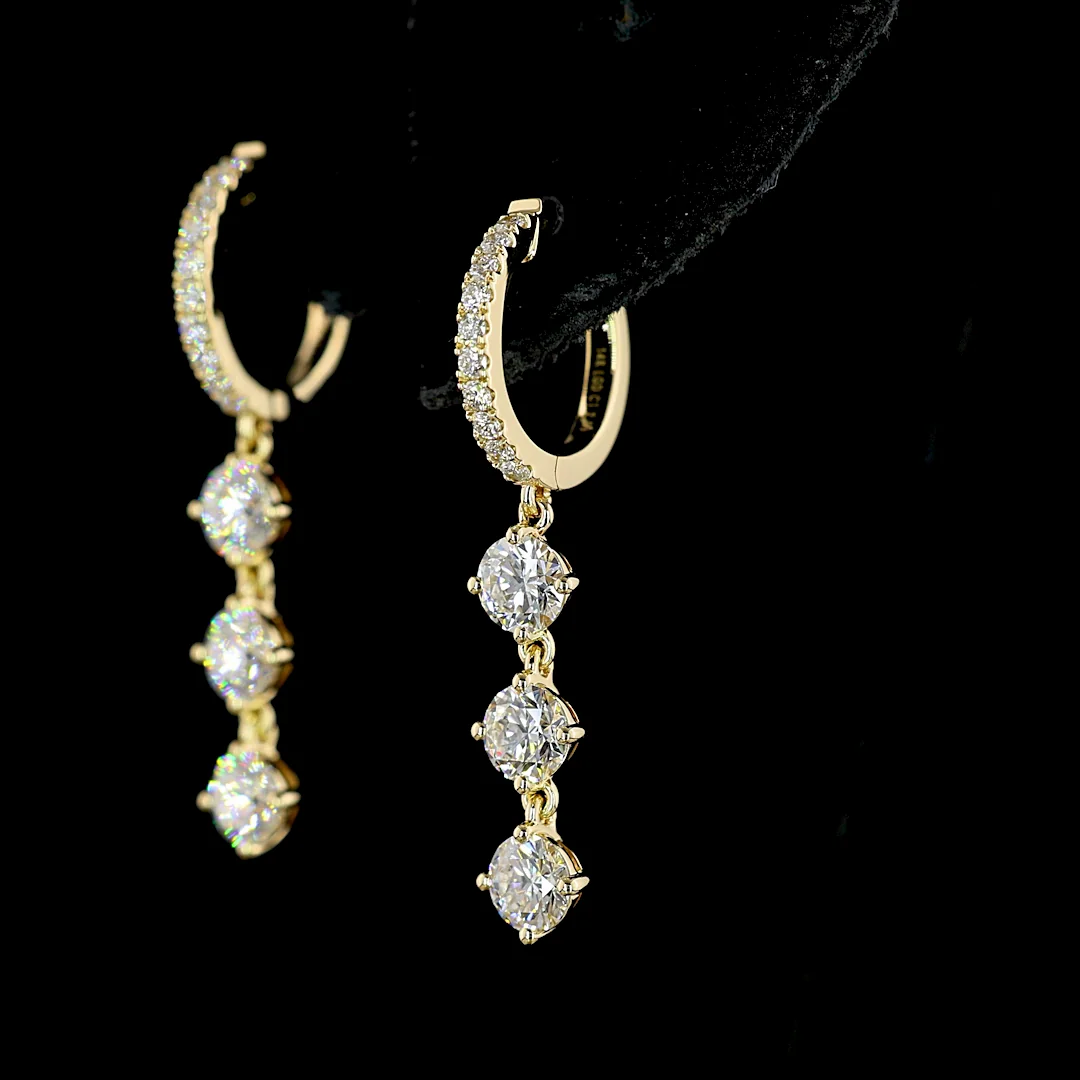 2.09 Cts 14k Yellow Gold Round Shape Hanging Earring - Image 4