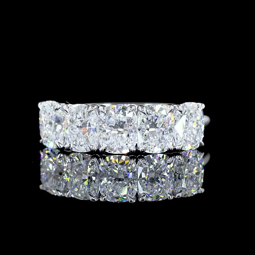 2.52 Cts 14k White Gold Cushion Brilliant Shape 5 Stones Eternity Band - Video