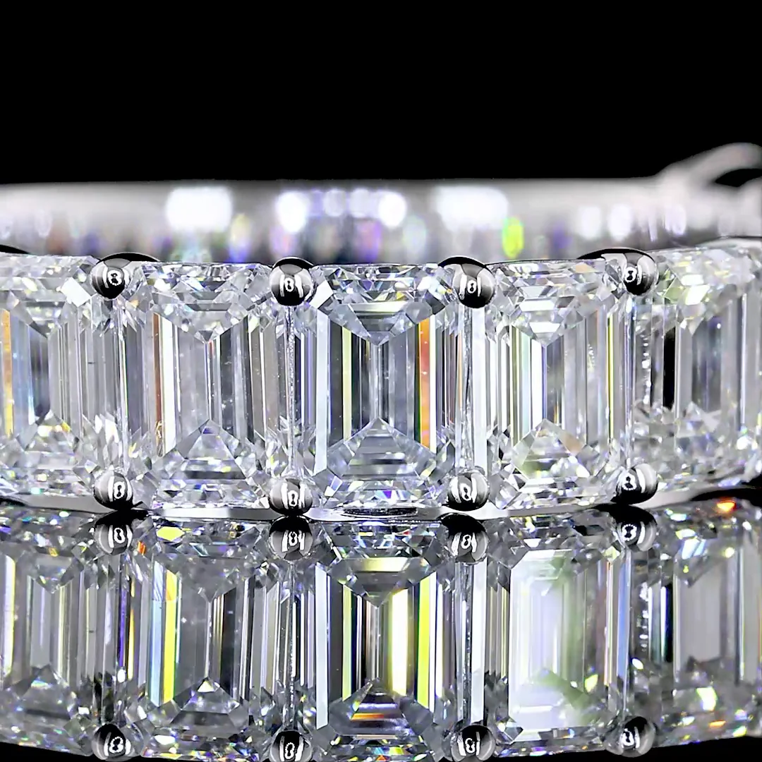 3.5 Cts 14k White Gold Emerald Shape 3/4 Band Eternity Band - Image 3