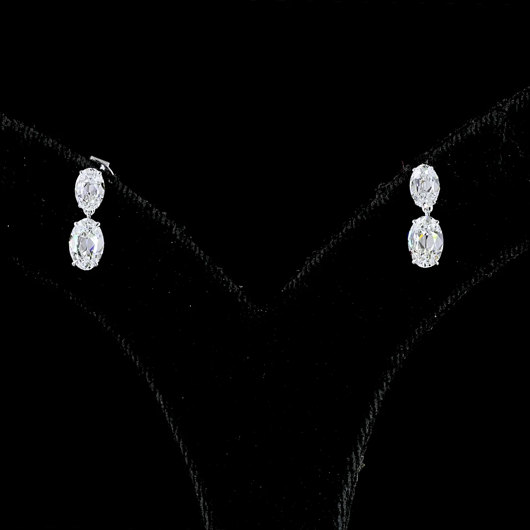 1.7 Cts 14k White Gold Antique Oval Shape Hanging Earring - Image 3
