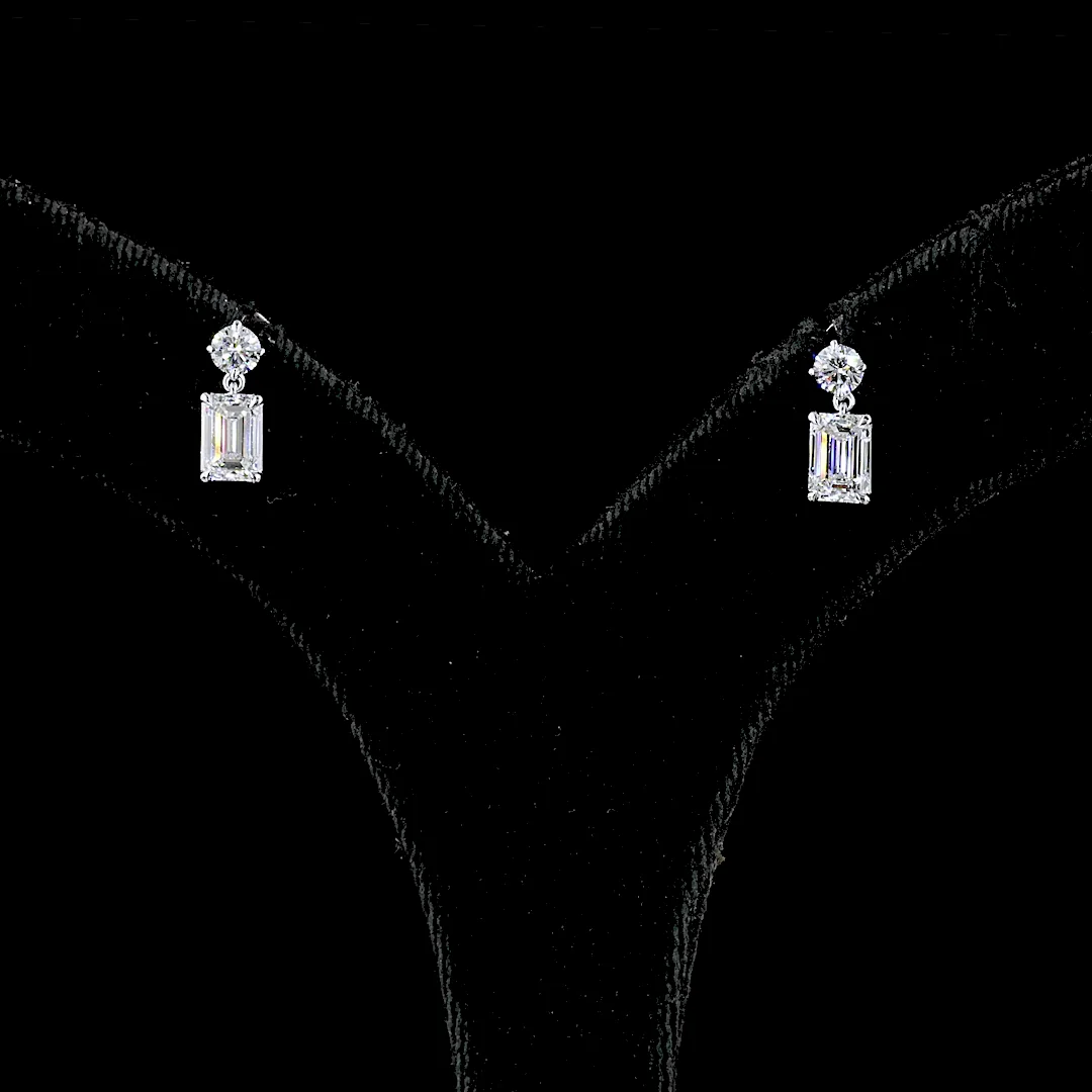 1.58 Cts 14k White Gold Emerald Shape Hanging Earring - Image 3