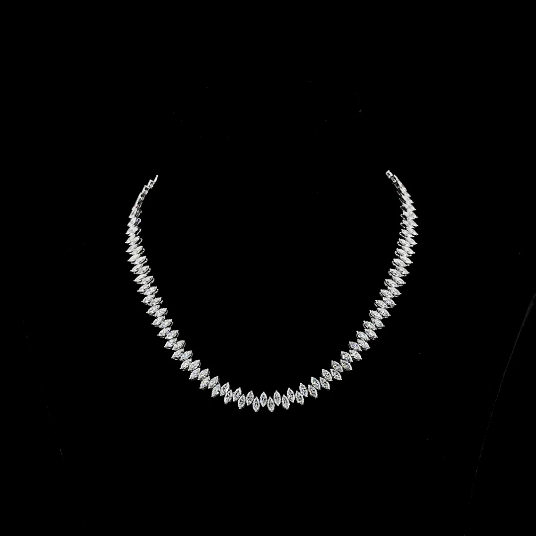 24.7 Cts 14k White Gold Marquise Shape Tennis Necklace - Video