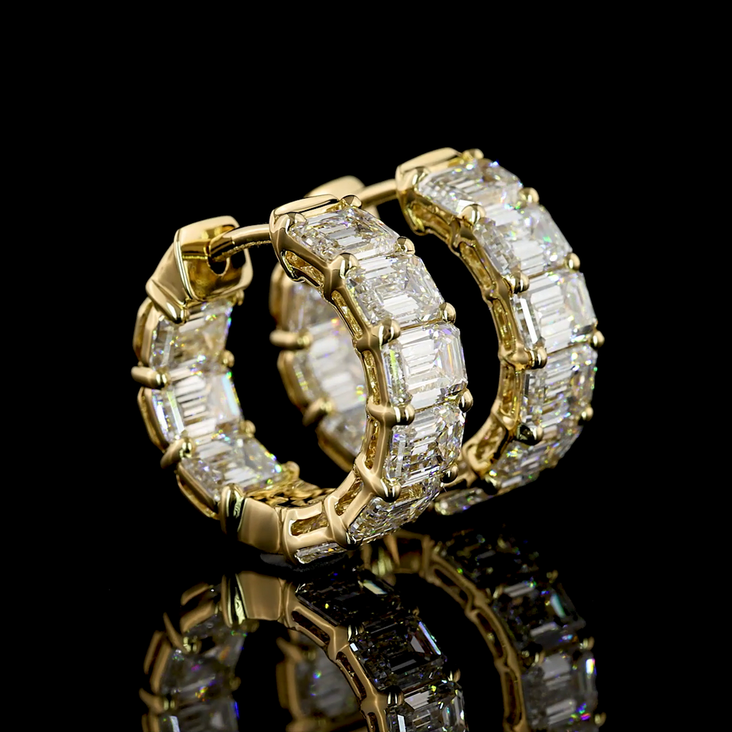 3.99 Cts 14k Yellow Gold Emerald Shape Huggies Earring - Video