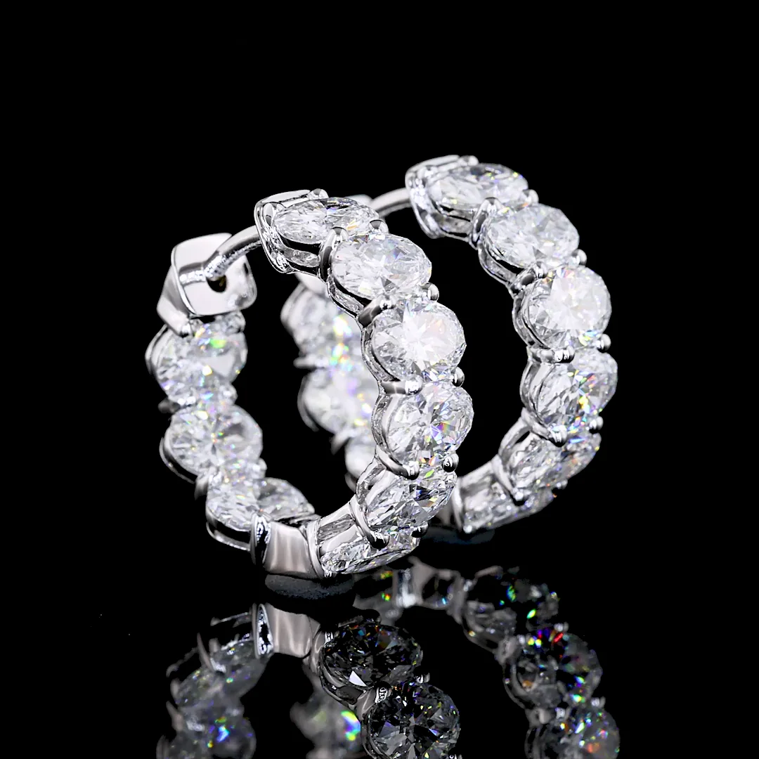 3.03 Cts 14k White Gold Oval Shape Huggies Earring - Video