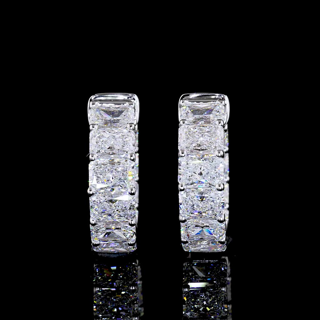 2.8 Cts 14k White Gold Radiant Shape Huggies Earring - Image 3