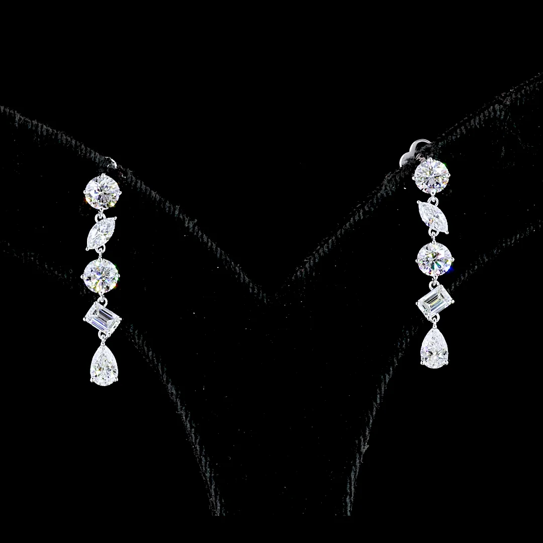 2.42 Cts 14k White Gold Mix Shape Hanging Earring - Image 3