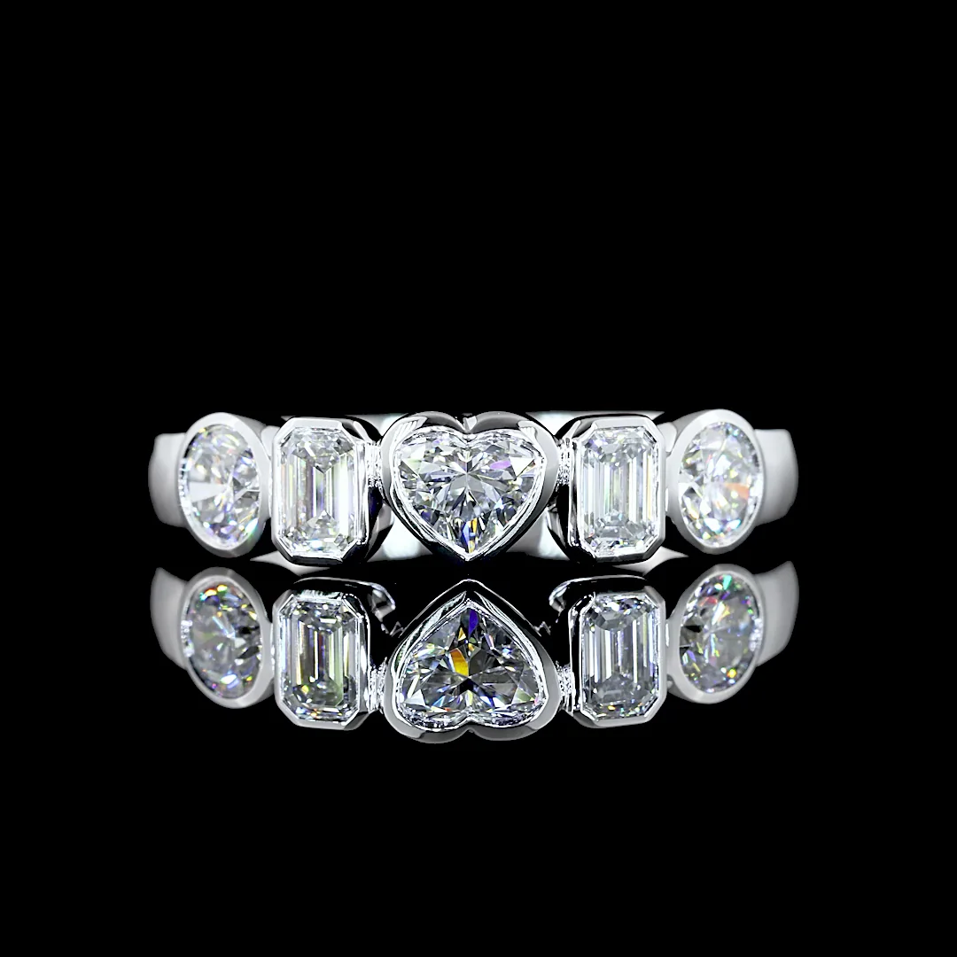 1.03 Cts 14k White Gold Heart Shape 5 Stones Eternity Band - Video