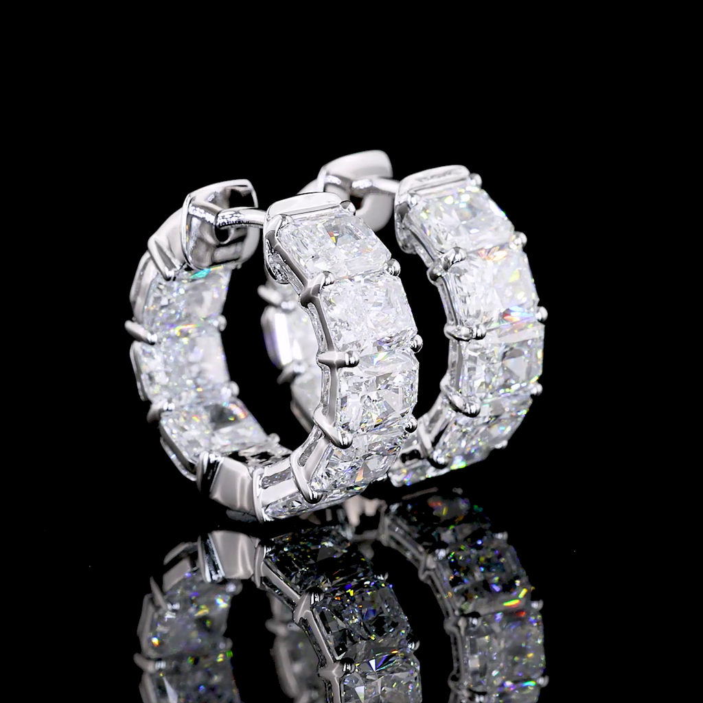 5.03 Cts 14k White Gold Radiant Shape Huggies Earring - Video
