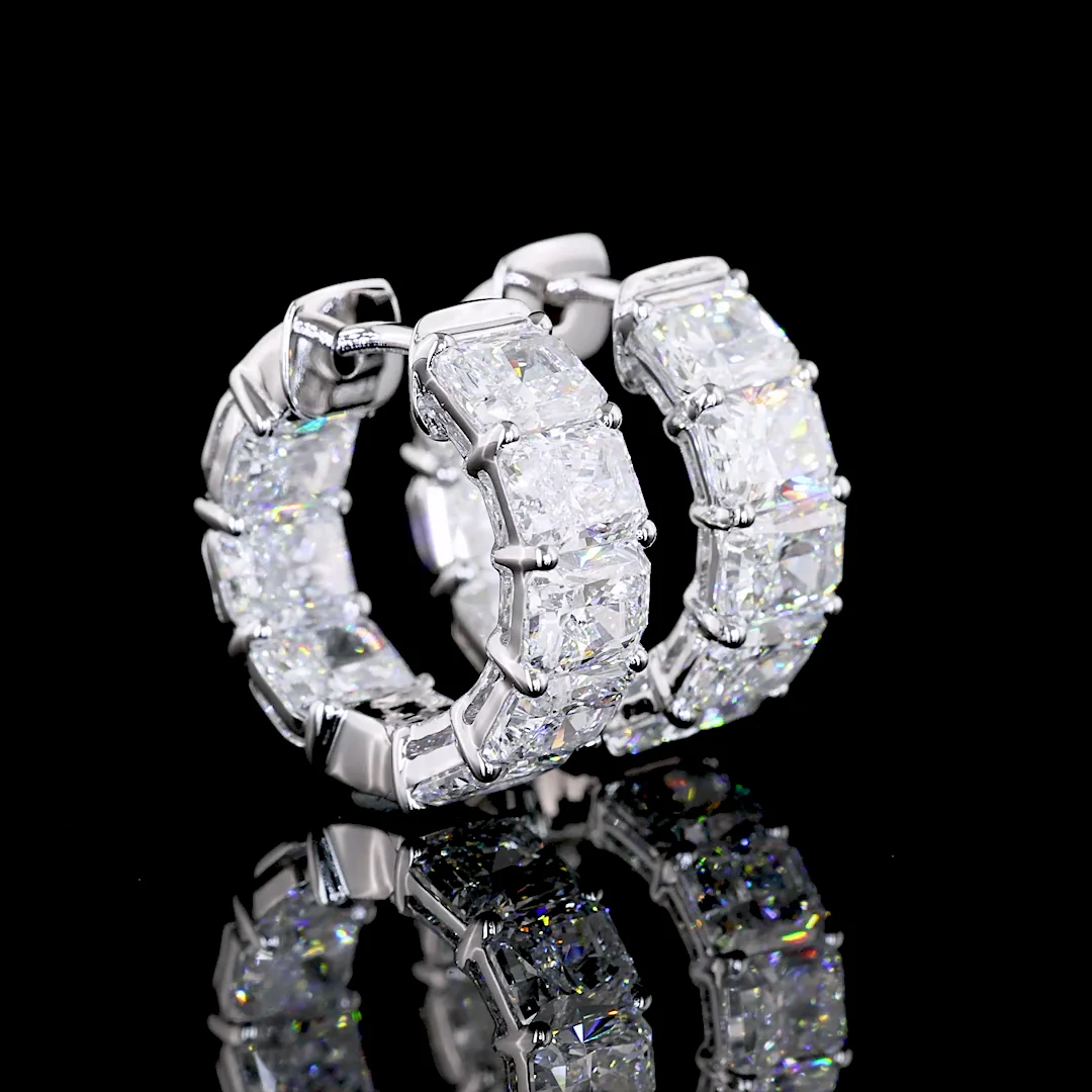 5.03 Cts 14k White Gold Radiant Shape Huggies Earring - Video
