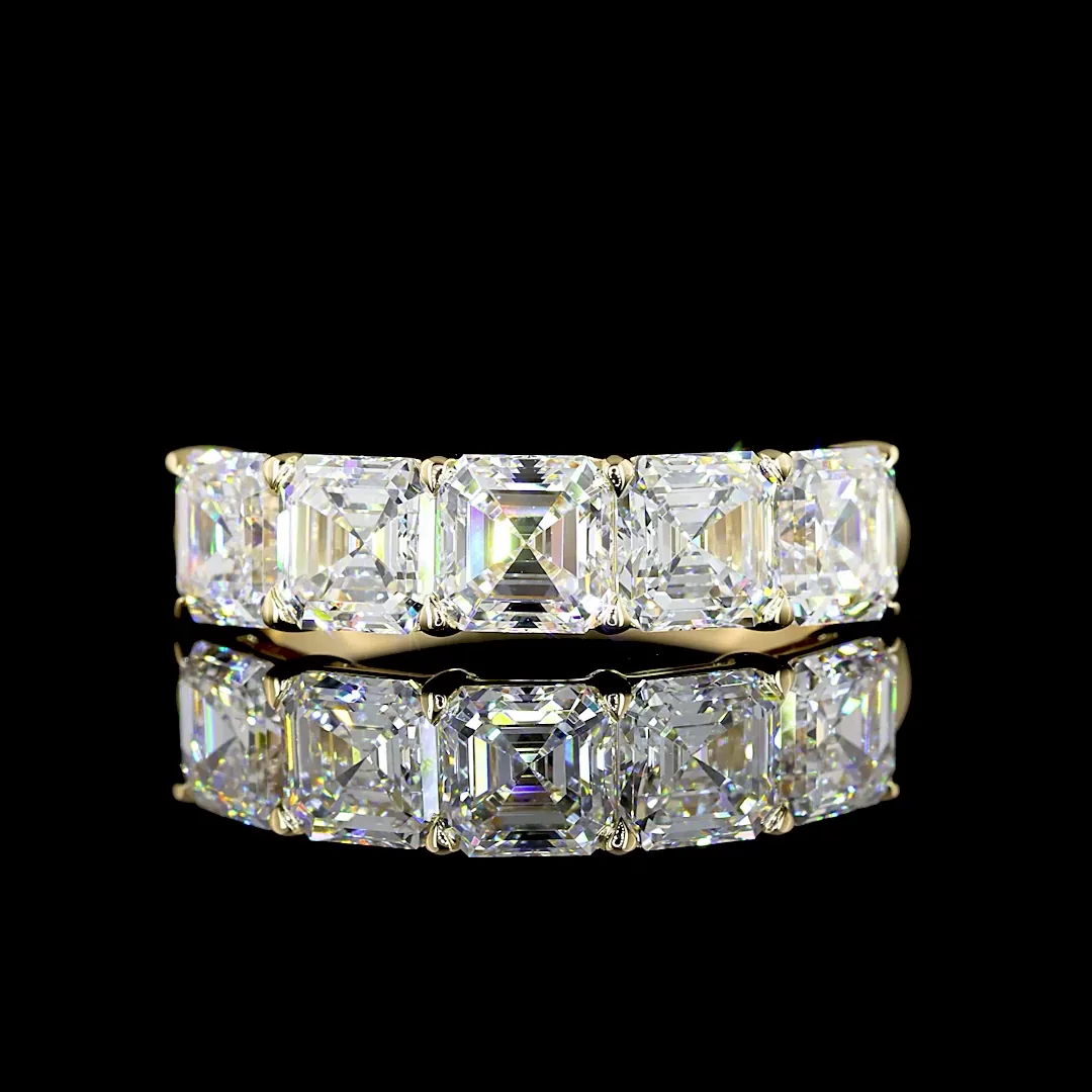 3.03 Cts 14k Yellow Gold Asscher Shape 5 Stones Eternity Band - Video