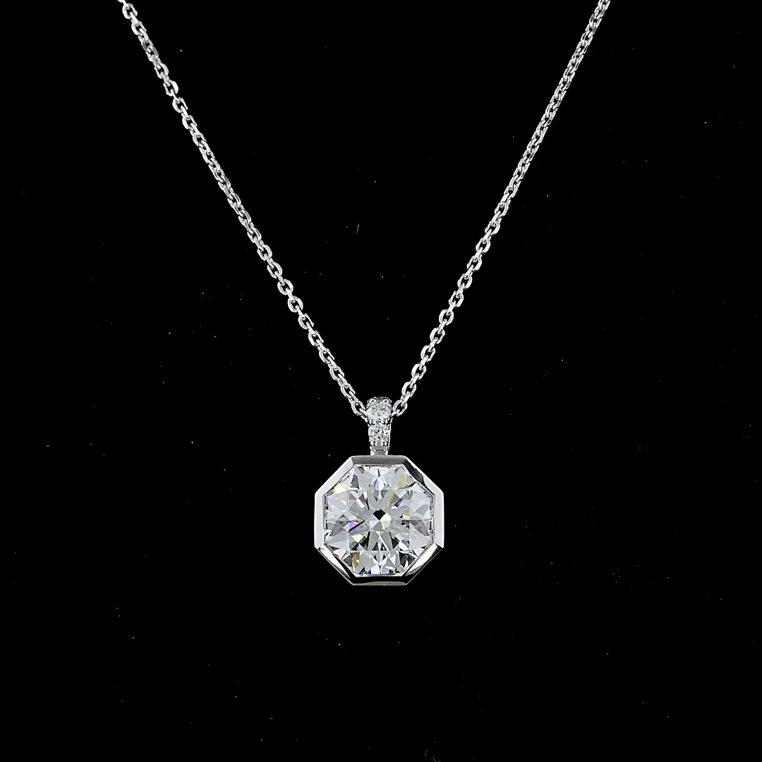 2.57 Cts 14k White Gold Octagon H&a Shape Pendant Pendant - Image 3