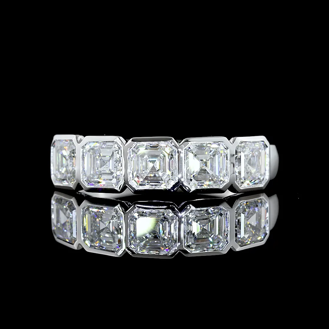 2.1 Cts 14k White Gold Asscher Shape 5 Stones Eternity Band - Video