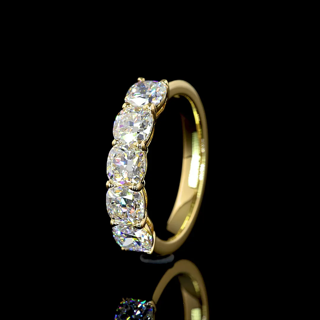 2.03 Cts 14k Yellow Gold Square Cushion Brilliant Shape 5 Stones Eternity Band - Image 4