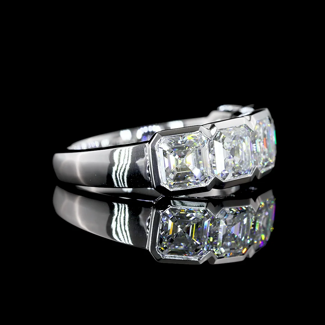 3.98 Cts 14k White Gold Asscher Shape 5 Stones Eternity Band - Image 3