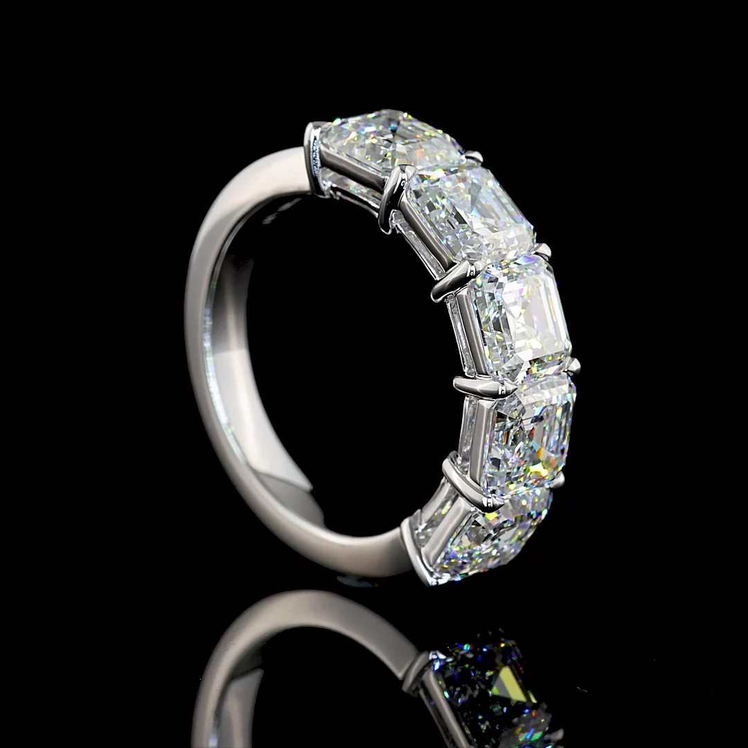 5.2 Cts 14k White Gold Asscher Shape 5 Stones Eternity Band - Image 2