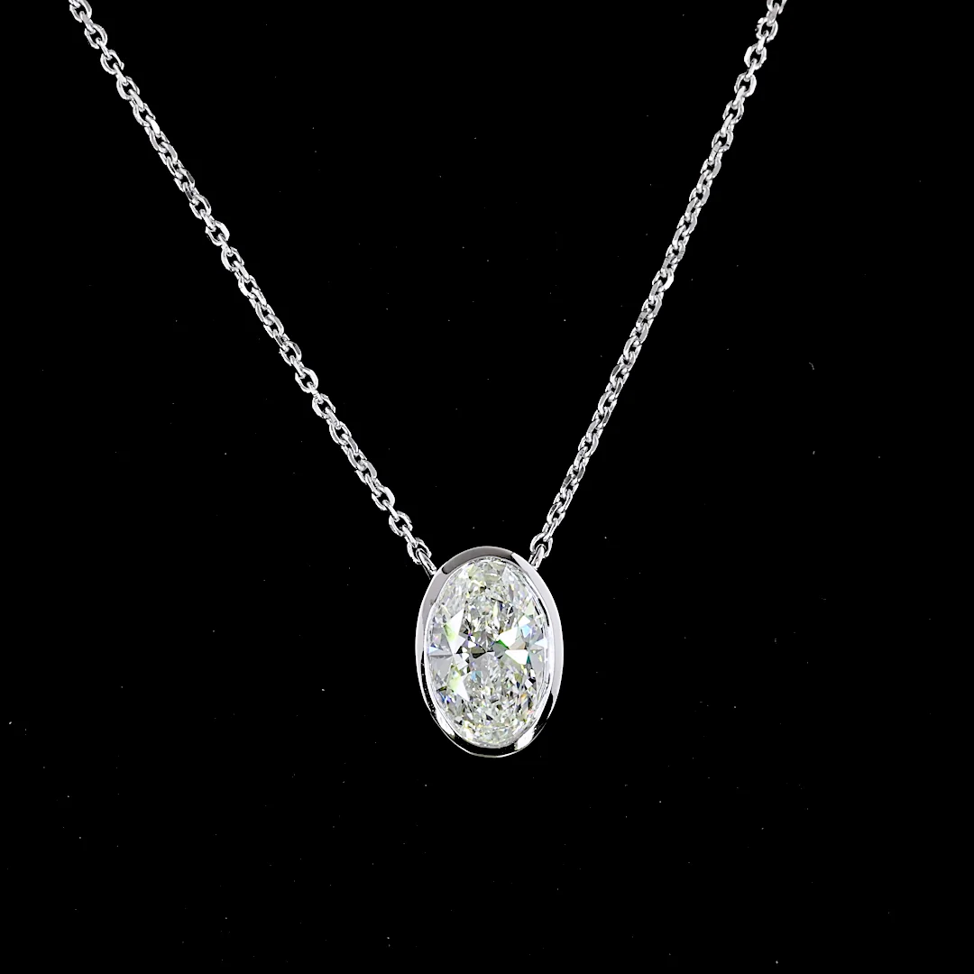 1.58 Cts 14k White Gold Oval Shape Solitaire Pendant - Image 4