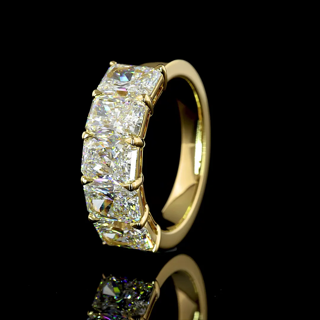 4.11 Cts 14k Yellow Gold Radiant Shape 5 Stones Eternity Band - Image 4