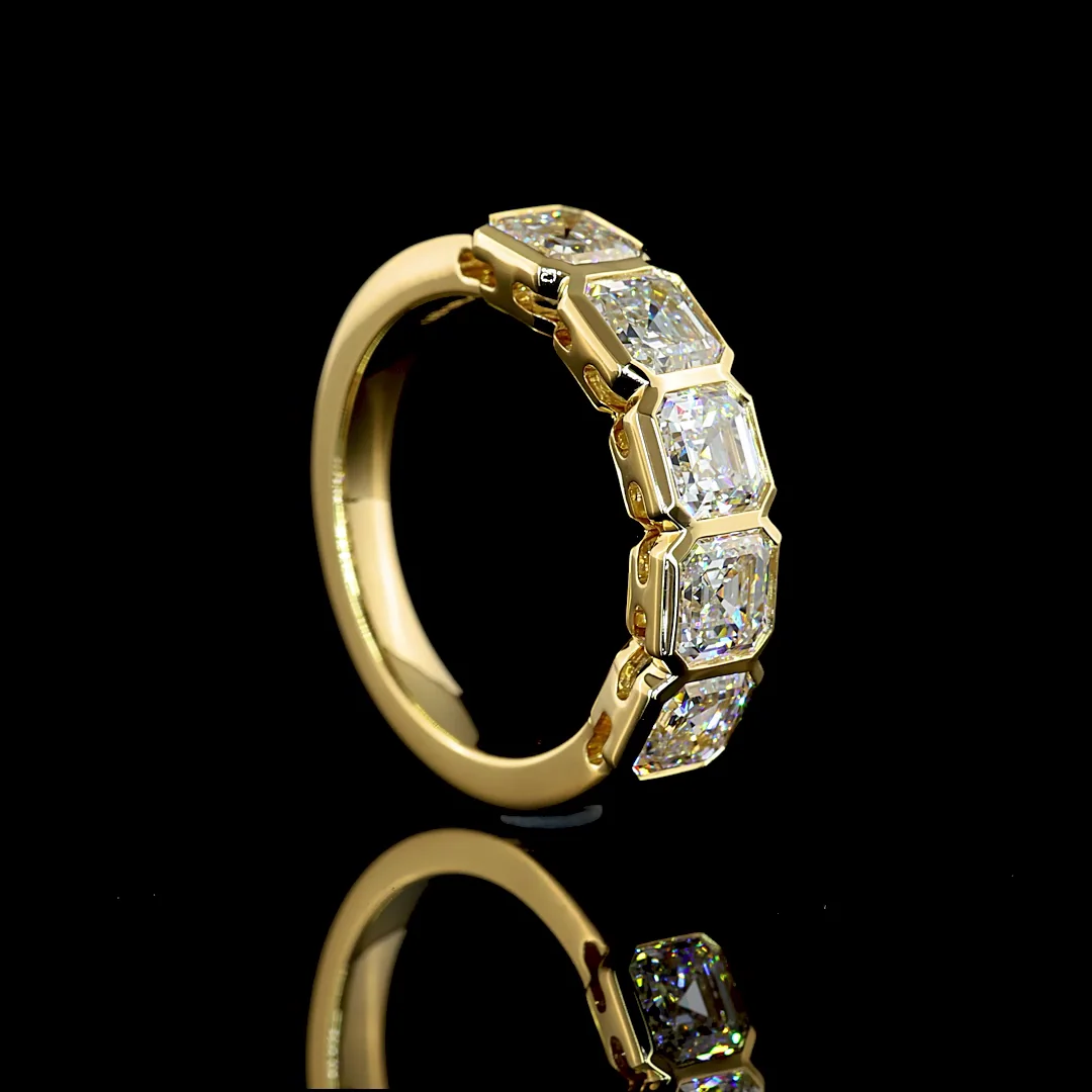 3.1 Cts 14k Yellow Gold Asscher Shape 5 Stones Eternity Band - Image 2